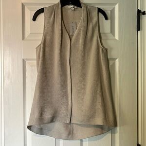 NWT Helmut Lang Sleeveless Button Front Shirt in Stone Size Medium 100% Silk